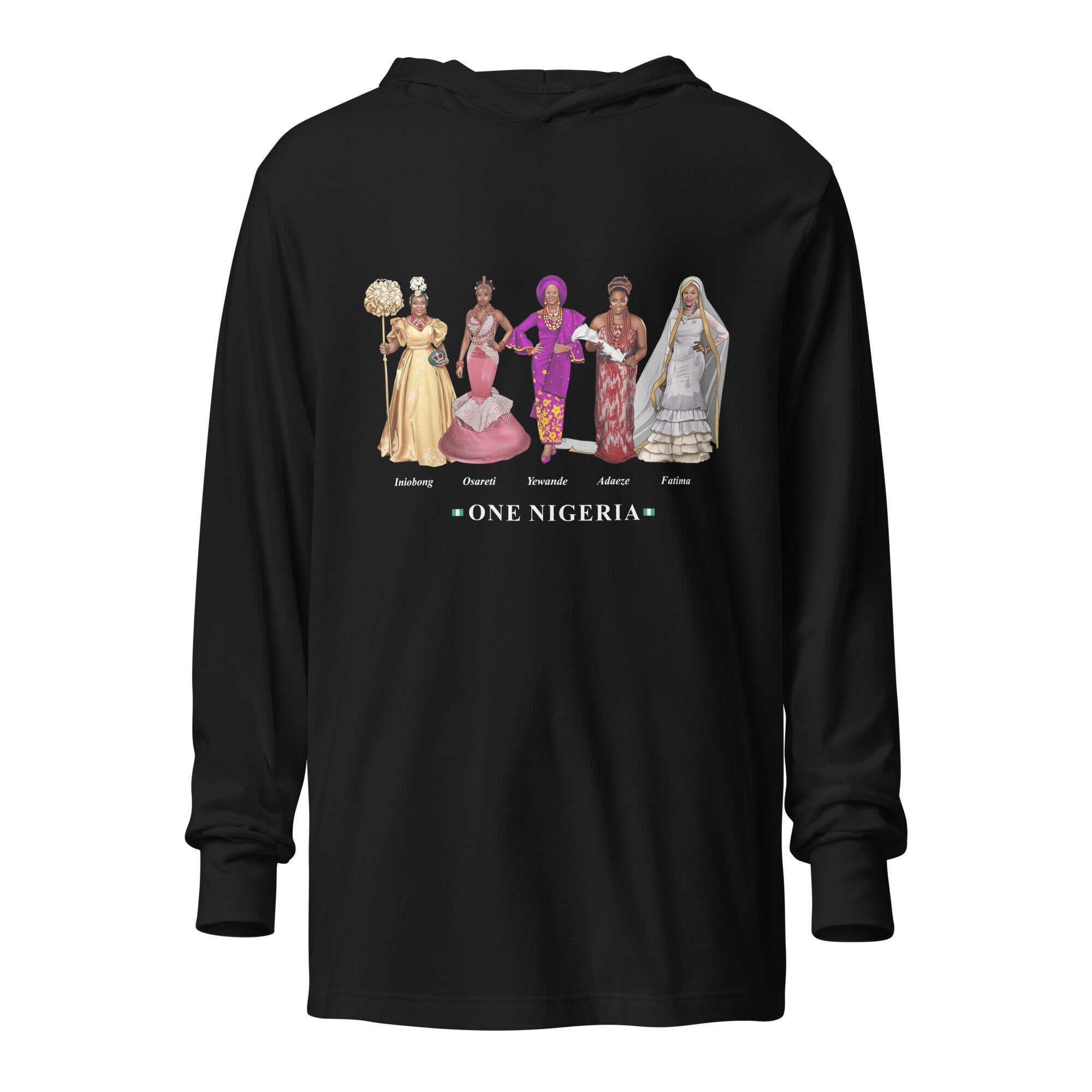 Light weight One Nigeria Women Hooded long-sleeve tee- Nigerian Hoodie, African Hoodie, Nigerian Outfits